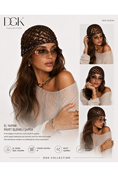 DGK COLLECTİON Lori̇-Brown Sequined Handmade Mesh Hair Accessory