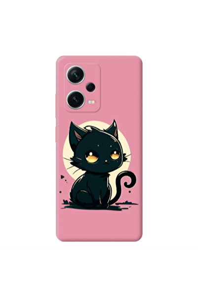 Other Xiaomi Poco X5 Black Cat Pink Colored Silicone TPU Θήκη