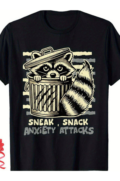 212Wear Cute Raccoon Sneak Snack Anxiety Attacks Trash Panda Funny Oversize T...