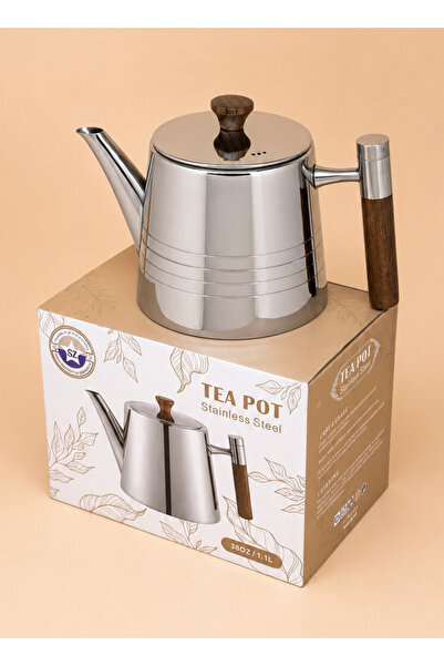 ALQANNAS Premium Quality Stainless Steel Tea Pot 1.1L with Wooden Handle New ...