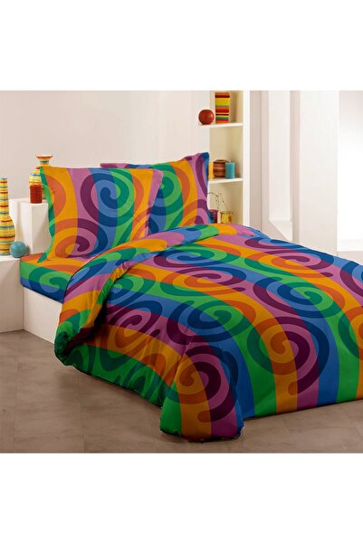Dormisete Lenjerie pat Renforce 100% bumbac Rainbow 01 pentru pat dublu