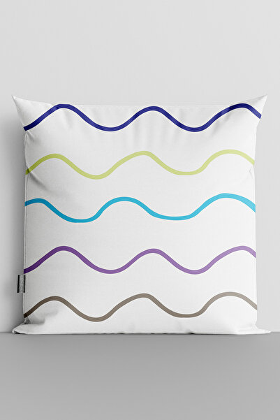 TicaretJet Colorful Wavy Lines Double Sided Digital Printed Throw Pillow Cover