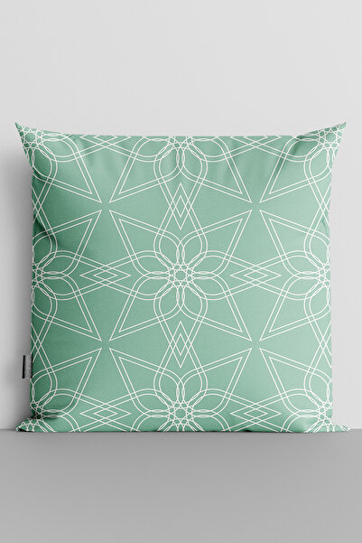 TicaretJet White Motif Double Sided Digital Printed Throw Pillow Cover