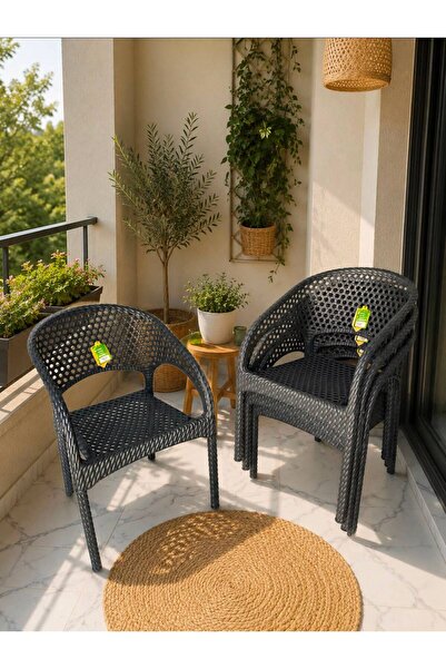 ZİYNET HOME 4 Adet Regnum Bahçe Balkon Sandalyesi 4 Adet Rattan Desenli Sanda...