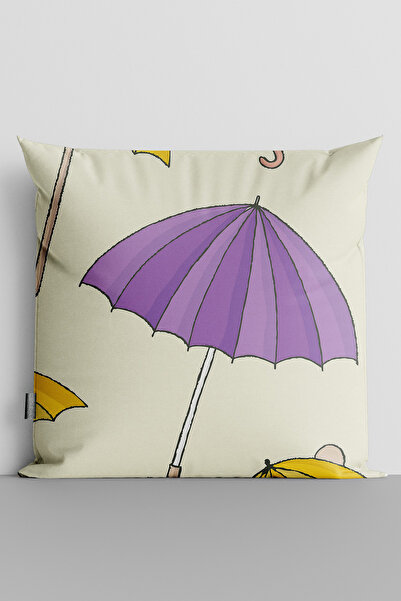 TicaretJet Purple Umbrella Double Sided Digital Printed Throw Pillow Cover - ...