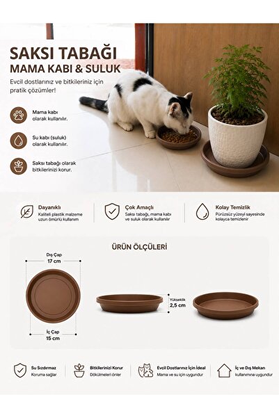 bimbambom Saksı Altlığı, Saksı tabağı antresit 17cm Yemlik Mama kabı