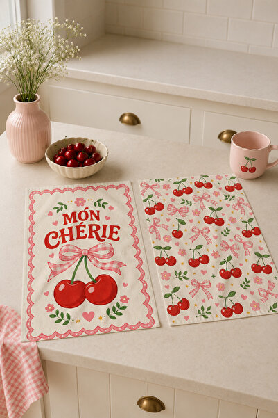 milroma Mon Cherie Cherry and Floral Patterned Pink Country Kitchen Mediterra...