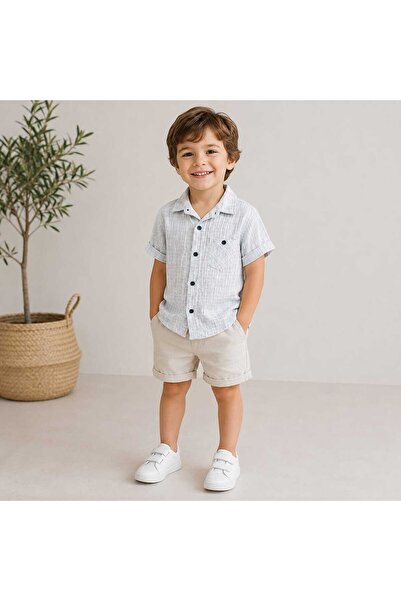 Efbey kids Boy's Short Sleeve Muslin Shirt and Shorts Set