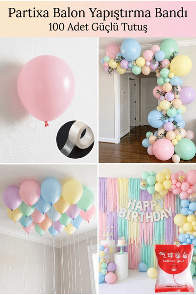 Partixa 100’lü Balon Yapıştırıcı Nokta | Şeffaf Çift Taraflı Balon Bandı | Gü...