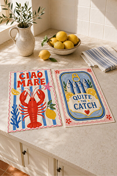 milroma Ciao Mare Quite Catch Lobster Fish Blue Marine Patterned Mediterranea...