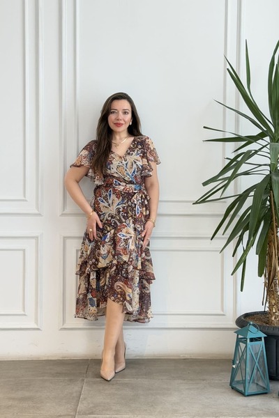 yb yağmur butik Paisley Patterned Chiffon Dress