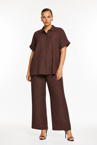 Talvien Textured Wrinkled Fabric Soft Double Set Short Sleeve Shirt and Pants...