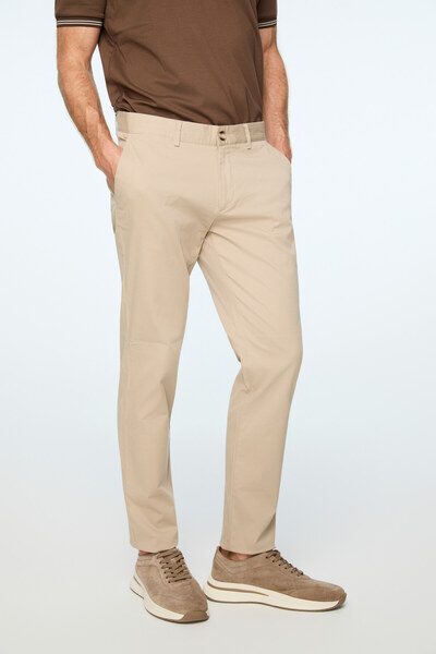 Morven Men's Beige Cotton Trendy Straight Slim Fit Chino Pants
