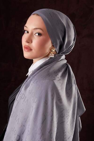 Levidor Light Gray Text Printed Naia Jacquard Shawl