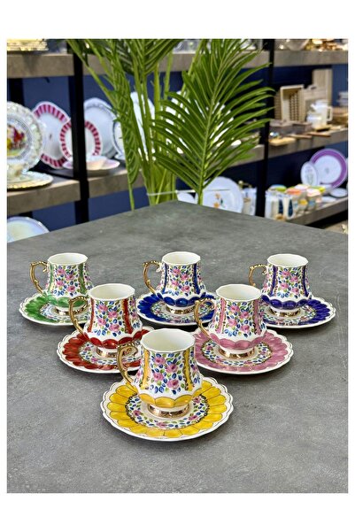 Doğudeko Queen Victoria Hand Painted Porcelain 6-Piece Cup Set