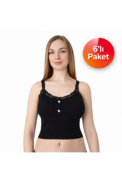 Cansu İç Giyim Women's Ribbed Lace Detailed Camisole Bustier Undershirt - Pac...