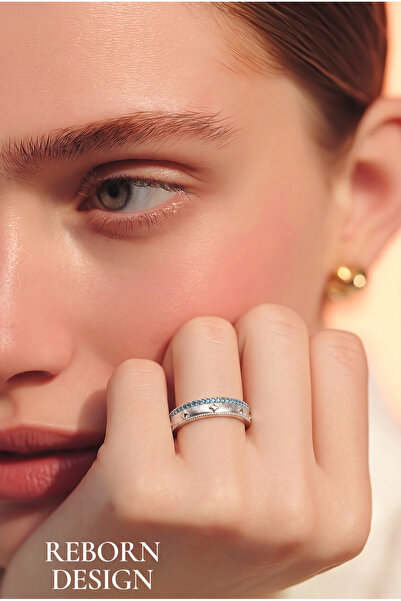 REBORN DESIGN In Row Blue Zircon Stone Silver Color Pole Star Ring