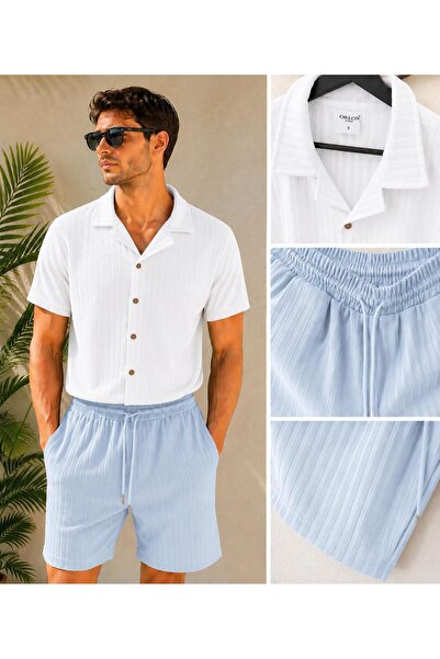WENMİNG Men's Report Ottoman Fabric Short Sleeve Shirt Shorts Summer Bottom T...