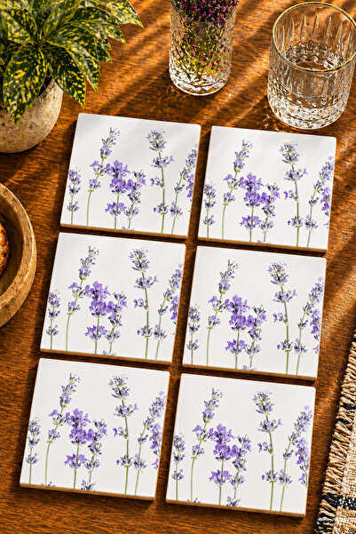 JHAAR Lavender Flower Modern Set of 6 Coasters - Uv Printing Mdf - 10X10 cm