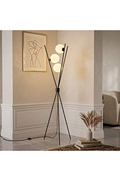 Generica Sholinar 3-Light Black with White 3-Legged Floor Lamp - Modern Luxur...