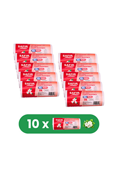 SAFİR Set de 10 role de saci menajeri de 20L cu mâner, 50 bucăți/rolă, cu par...