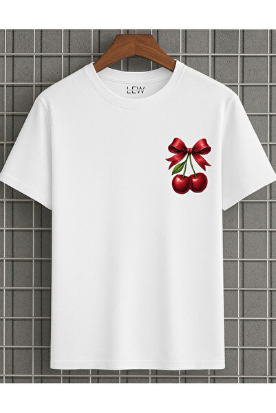 lovver Tricou respirabil, imprimat premium, 100% bumbac, cu tematică cireșe