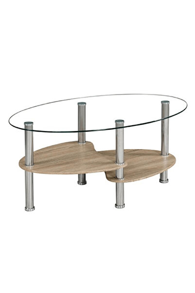 Decorer Măsuță de cafea sticlă oțel MDF stejar sonoma Panty 90x55x41 cm