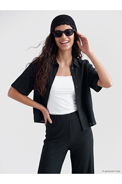 LC Waikiki Black Oversize Muslin Women's Shirt
