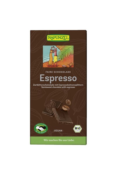 Rapunzel Dark chocolate with espresso 51% vegan cocoa,