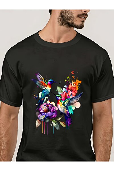 12 Teknoloji Colorful Hummingbird Flower Design T-Shirt 180G - an Excellent P...