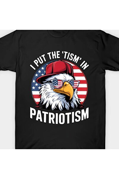 12 Teknoloji تي شيرت I Put The Tism In Patriotism Athletic American Bald Eagl...