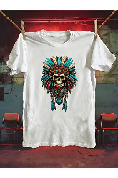 23 nisan Men's Pure Cotton Short-Sleeve T-Shirt with Ethnic Feather Print Sof...