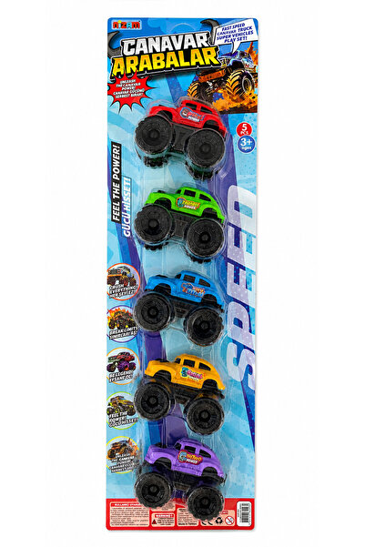 FunkyCraft Canavar Araba Oyuncak 5'li Set Büyük Tekerlekli Mini Canavar Araba...