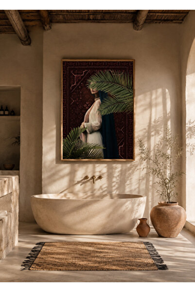 Boho wellness studio Ahşap Çerçeveli Egzotik Kadın Portre Duvar Tablosu