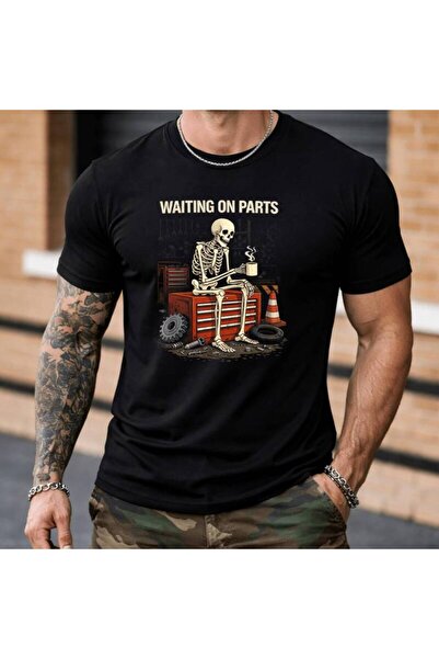 17 seramik Waiting On Parts Funny Skeleton Auto Mechanic Technician T-Shirt f...