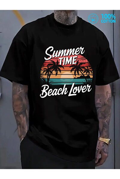 BASEPULSE Beach Lover Print Tshirts Men's 180G 100% Cotton Top Pack Black Sof...
