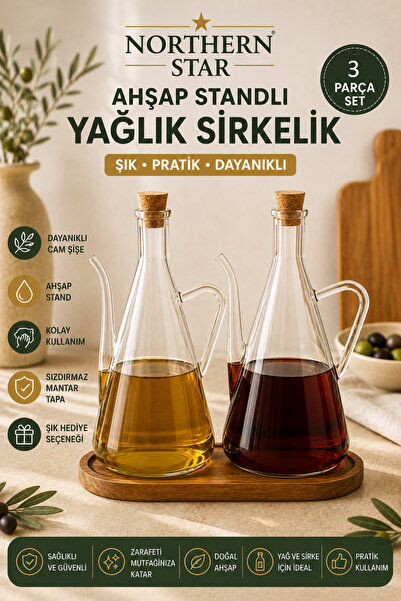 Northern Star وعاء زيت من زجاج البوروسيليكات مع غطاء من الفلين وحامل، طقم من ...