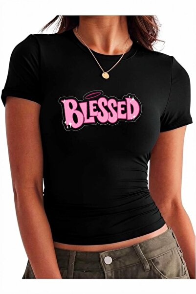 Vordevia Blessed Printed Cotton Lycra Body Tee Crop T-Shirt