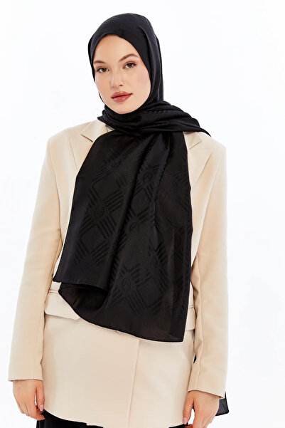 Valentino Orlandi 60% Wool 40% Cotton Logo Match Pattern Shawl_Black