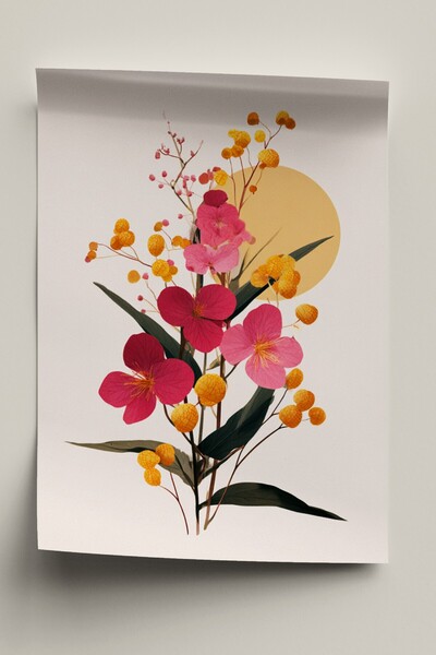 Wallnest Poster Decorativ Fara Rama, Tablou Floral Roz si Galben, Decor Peret...