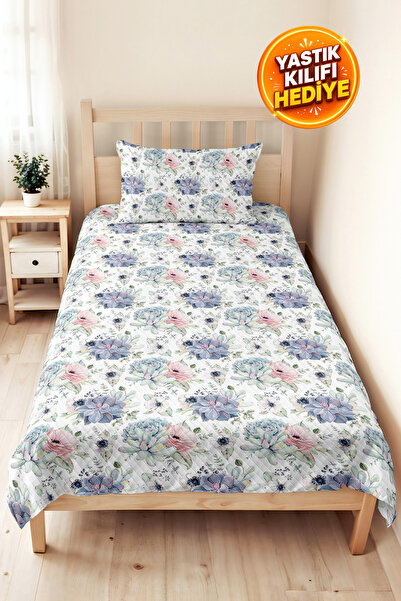Evimde Bambaşka Pastelni cvetni botanički pike set - Mint puder cvetni jednos...