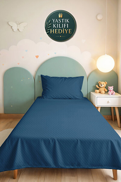 Evimde Bambaşka Blue Modern Young Room Single Pique Set - Navy Blue Quilted 1...