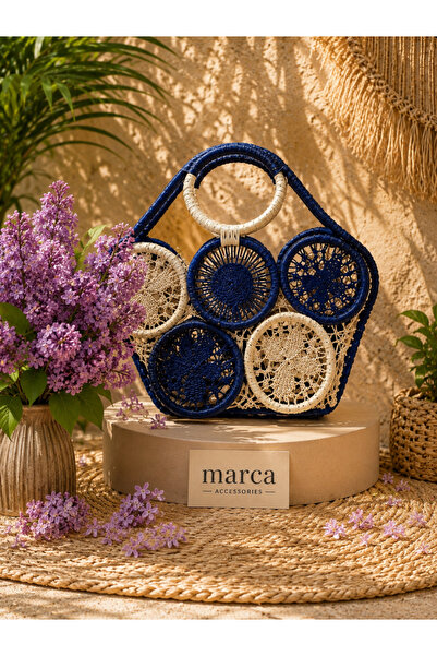 Marca Accessories Lacivert Hasır Kadın Çantası – El Örgüsü Bohem Yazlık Çanta