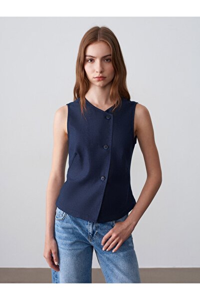 Dilvin 60623 Buttoned Cravat Vest-Navy Blue