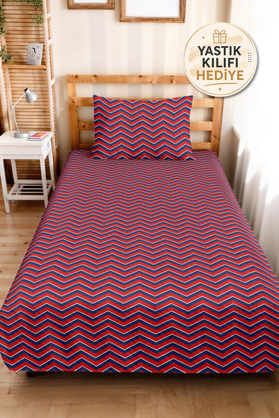 Evimde Bambaşka Roșu Albastru Zigzag Geometric Set de lenjerie de pat pentru ...