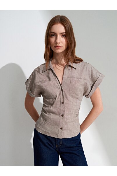Dilvin 50548 Drape Fitted Shirt-Mink
