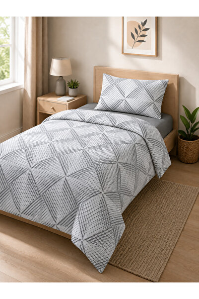 Nevora Single Duvet Cover Set Gray Geometric Patterned Duvet Cover Set with G...