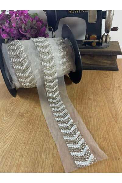 jasmina store Panglică din tul brodată cu mărgele cu model în zig-zag (1mt)