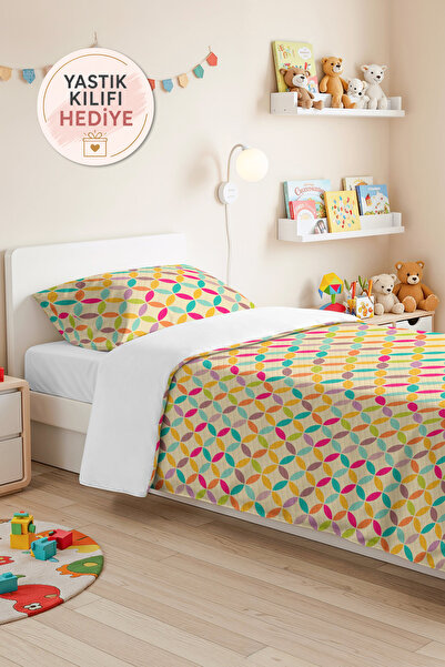 Evimde Bambaşka Colorful Geometric Youth Room Single Pique Set - Turquoise Ye...