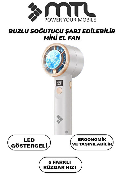 MTL Peltier Buz Soğutmalı El Vantilatörü | 199 Kademe, 3600mAh, 9300 RPM, USB...